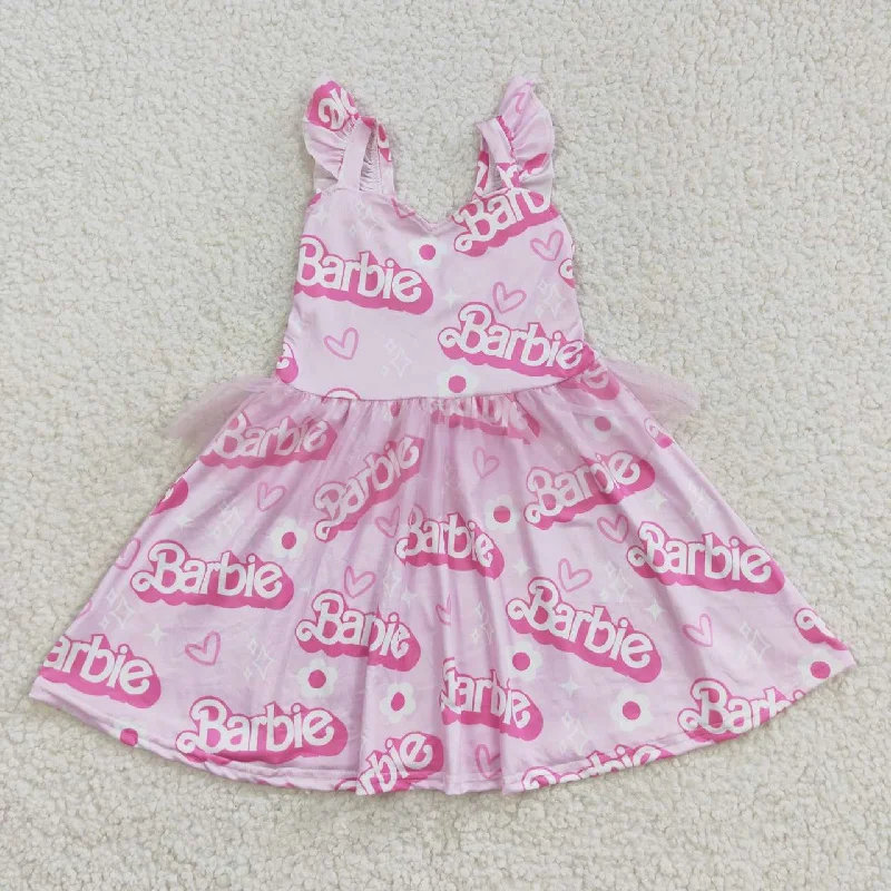 GSD0463 barbie pink tulle flying sleeve dress