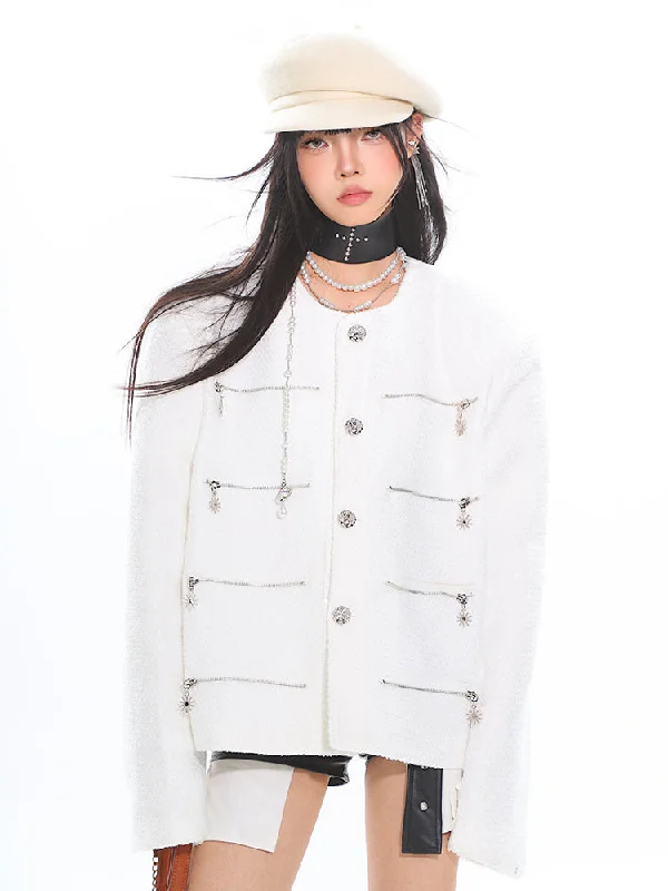 Paris Rich Small Fragrance Style High-end White Jacket UNC0195 Nylon Fabric Polyester Fabric Spandex Fabric Paris Rich Small Fragrance Style High-end White Jacket UNC0195 Nylon Fabric Polyester Fabric Spandex Fabric