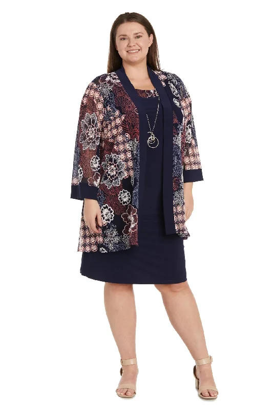 R&M Richards 1302W Mother of the Bride Plus Size Short Jacket Dress Denim Fabric Leather Fabric Suede Fabric