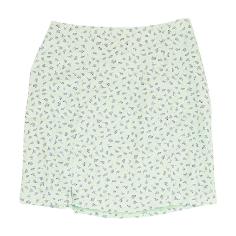 Green Floral Midi Skirt silk skirt smooth