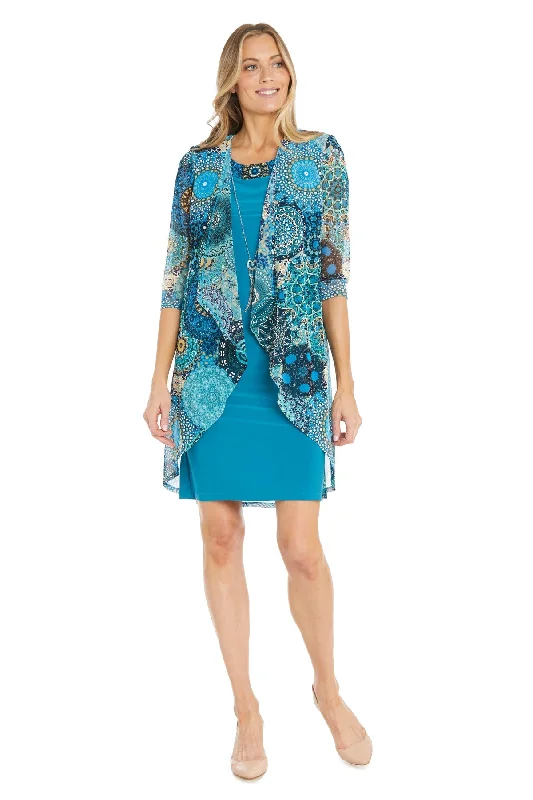 R&M Richards 1307 Short Mother of the Bride Printed Jacket Dress Nylon Fabric Polyester Fabric Spandex Fabric