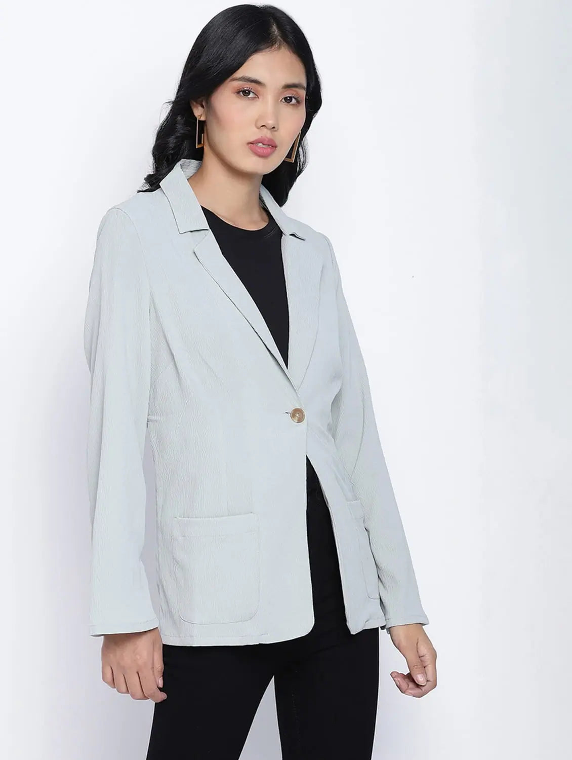 Hot Stuff Solid Sage Green Women Blazer Jacket Bomber Jacket Anorak Windbreaker