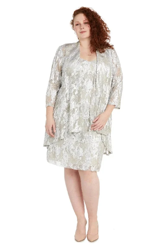 R&M Richards 1180W Plus Size Short Metallic Jacket Dress Front Pockets Side Pockets Patch Pockets