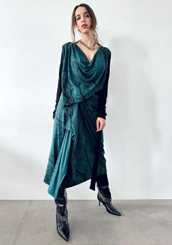 Drape Dress - Green Forest - Long Sleeves