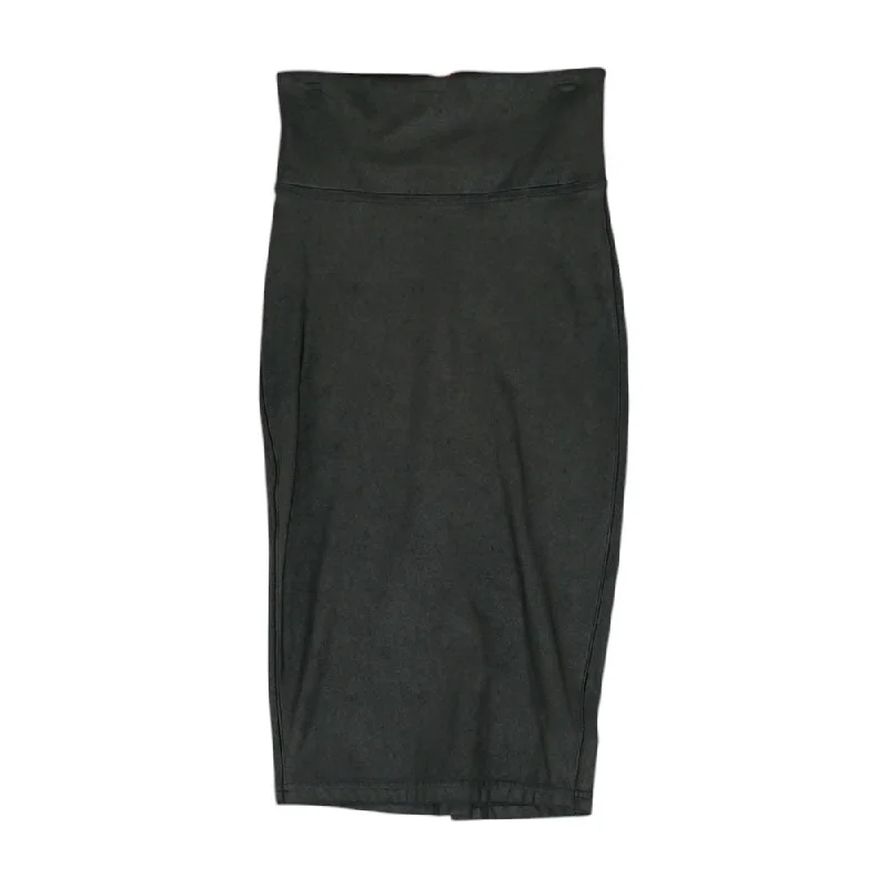 Black Solid Midi Skirt leather skirt refined