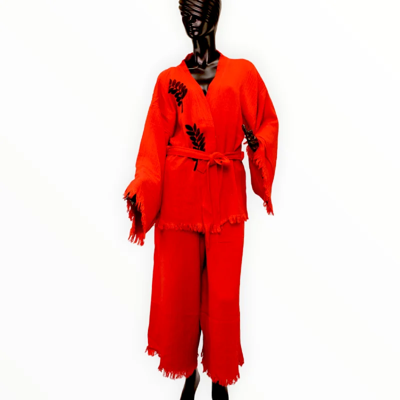 Natural Cotton Kimono Jacket Pants Set Jersey Jacket Tulle Jacket Batik Jacket