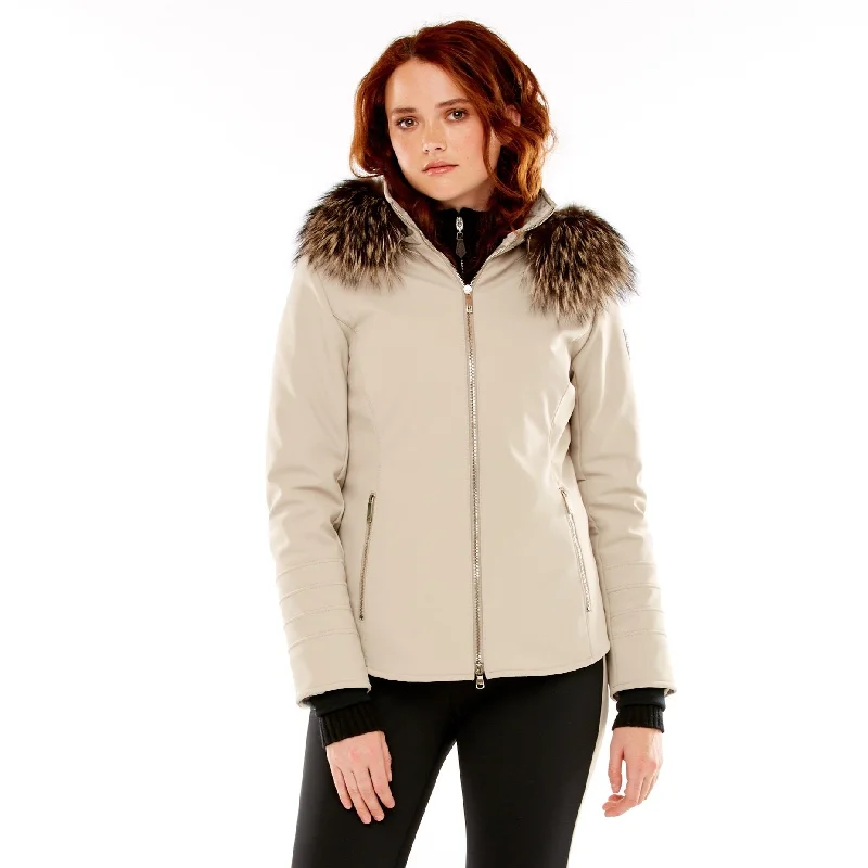 M. Miller Tori Insulated Soft Shell Jacket with Winterfrost Hoodtrim Putty Stretch Appliqued Jacket Beaded Jacket Sequined Jacket