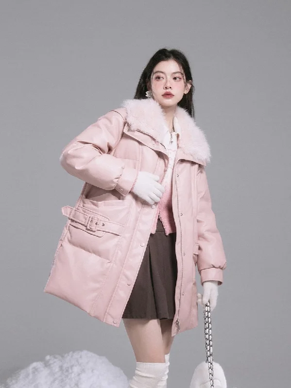Rose Pink National Standard Leather Down Jacket COT0185 Tailored Jacket Straight Jacket A-Line Jacket