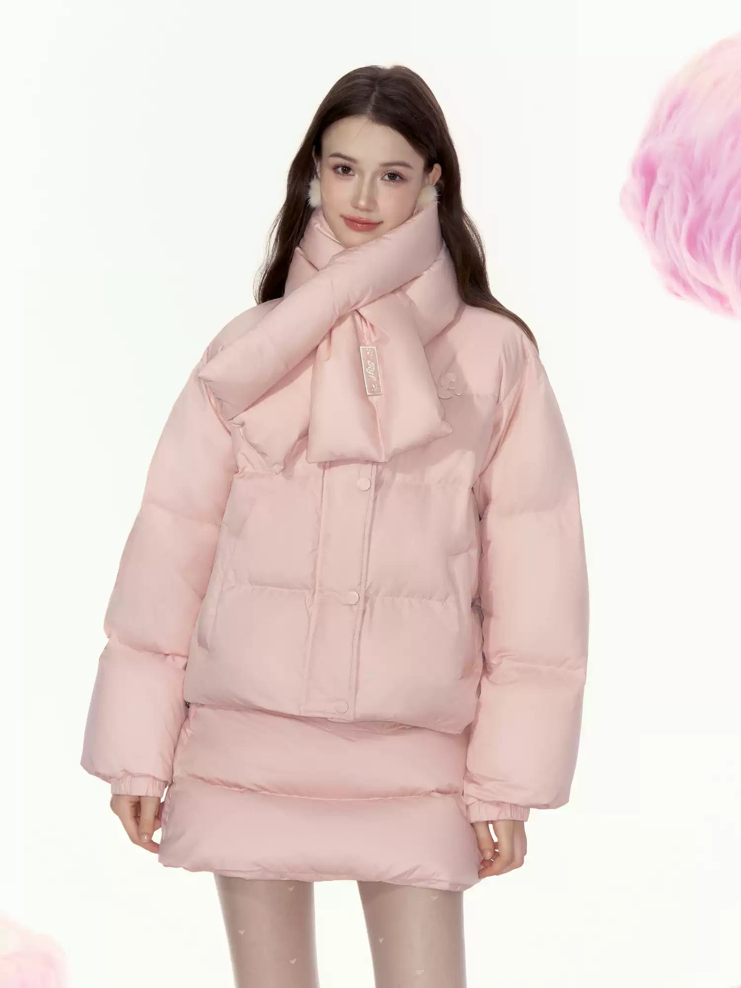 Bear Lightweight Warm Short Casual Down Jacket/Short Skirt/Scarf AYF0069 Denim Fabric Leather Fabric Suede Fabric