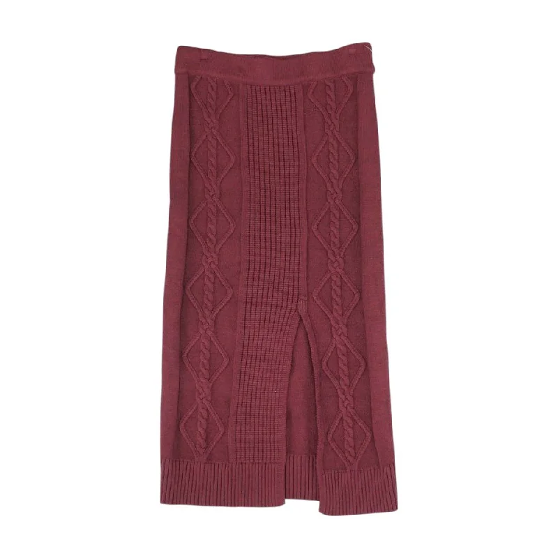 Burgundy Solid Midi Skirt denim skirt classic