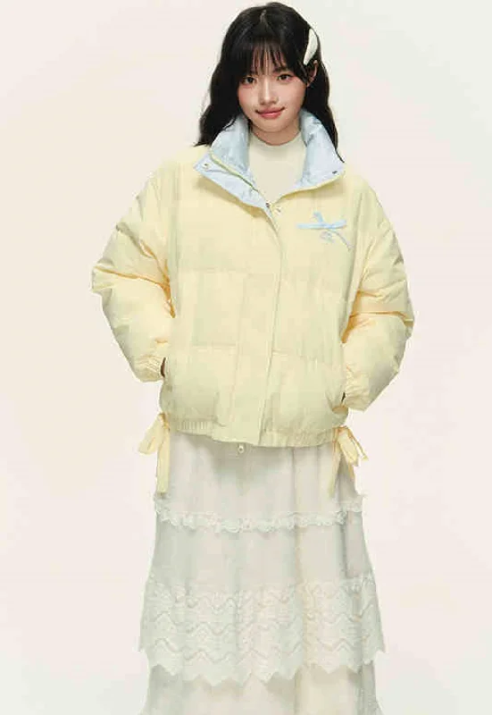 Multicolor Ribbon Design Loose Down Jacket NTO0154 Stand-Up Collar Roll-Neck Collar Turtle Neck Multicolor Ribbon Design Loose Down Jacket NTO0154 Stand-Up Collar Roll-Neck Collar Turtle Neck