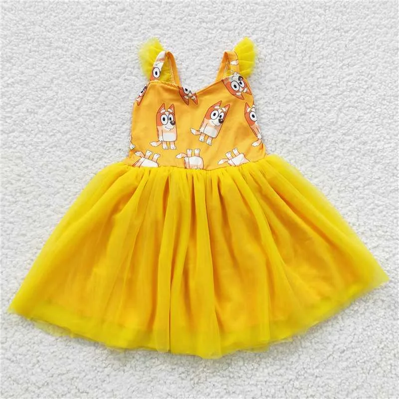 GSD0356 dog yellow flying sleeve dress