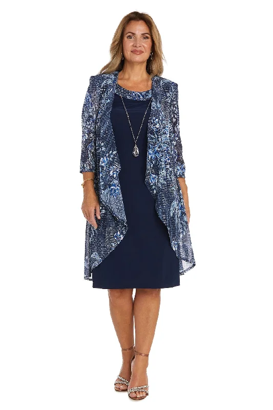 R&M Richards 9717P Short Mother of the Bride Petite Jacket Dress Denim Fabric Leather Fabric Suede Fabric