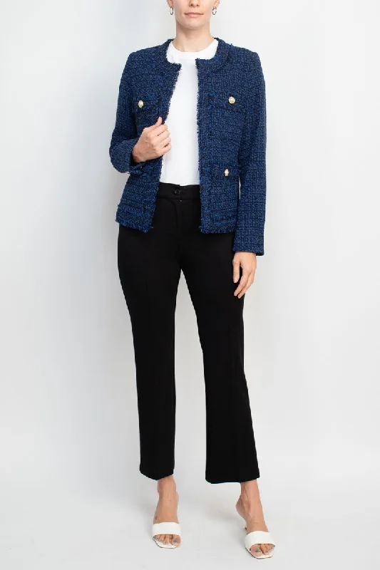 Nanette Lepore  Formal Tweed Jacket Straight Pant Suit Faux Fur Jacket Real Fur Jacket Shearling Jacket