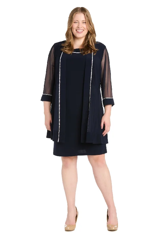 R&M Richards 3054W Short Plus Size Two Piece Jacket Dress Zippered Front Buttoned Front Snap Front