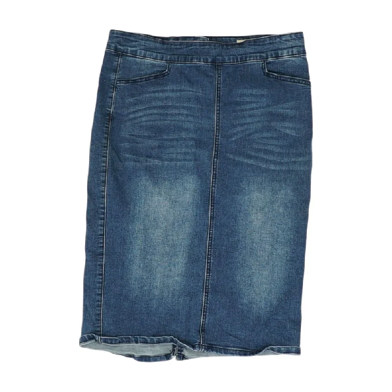 Blue Solid Midi Skirt linen skirt airy