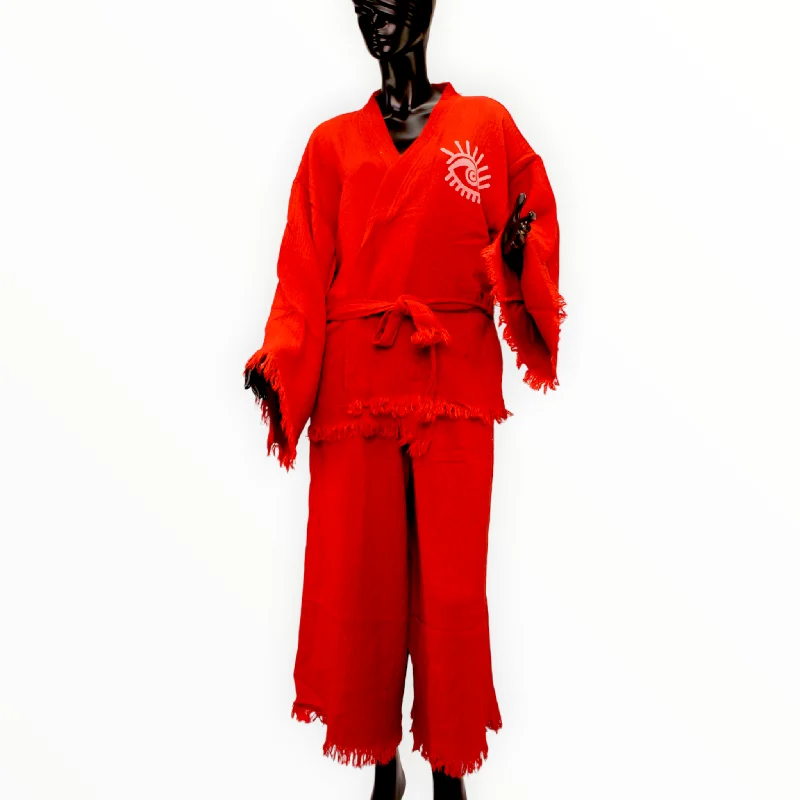 Evil Eye Kimono Jacket Pants Set Belted Jacket Elasticated Jacket Padded Jacket