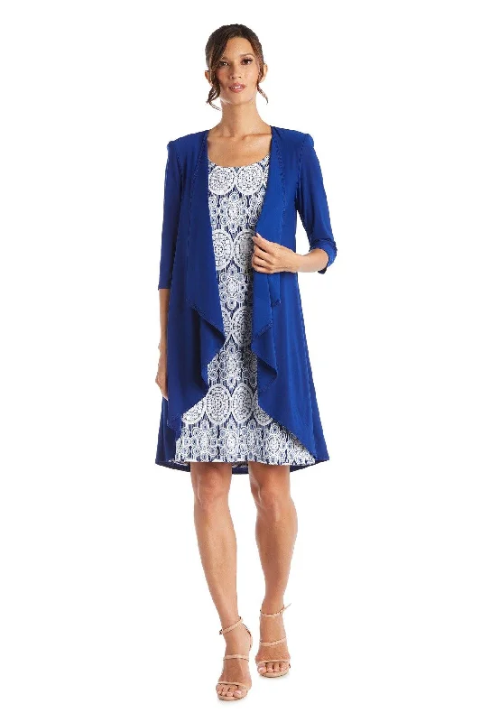 R&M Richards 3277 Short Printed Jacket Dress Front Pockets Side Pockets Patch Pockets R&M Richards 3277 Short Printed Jacket Dress Front Pockets Side Pockets Patch Pockets