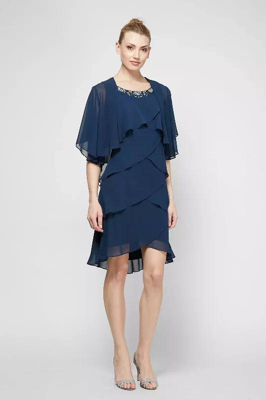 SL Fashions 112296 Tiered Chiffon Jacket Short Dress Wool Fabric Cashmere Fabric Tweed Fabric