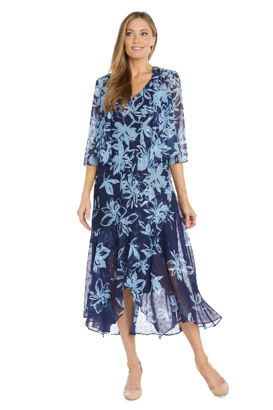 R&M Richards 3013 Floral High Low Print Mother of the Bride Jacket Dress Elasticated Jacket Padded Jacket Insulated Jacket