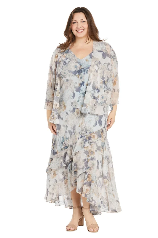 R&M Richards 3043W Plus Size Floral Jacket High Low Dress Satin Jacket Silk Jacket Chiffon Jacket
