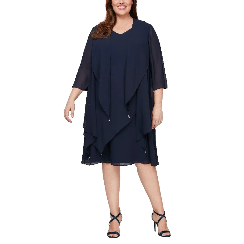 Alex Evenings 8492010 Short Sleeveless Plus Size Jacket Dress Hooded Jacket Caped Jacket Shawl Collar Jacket