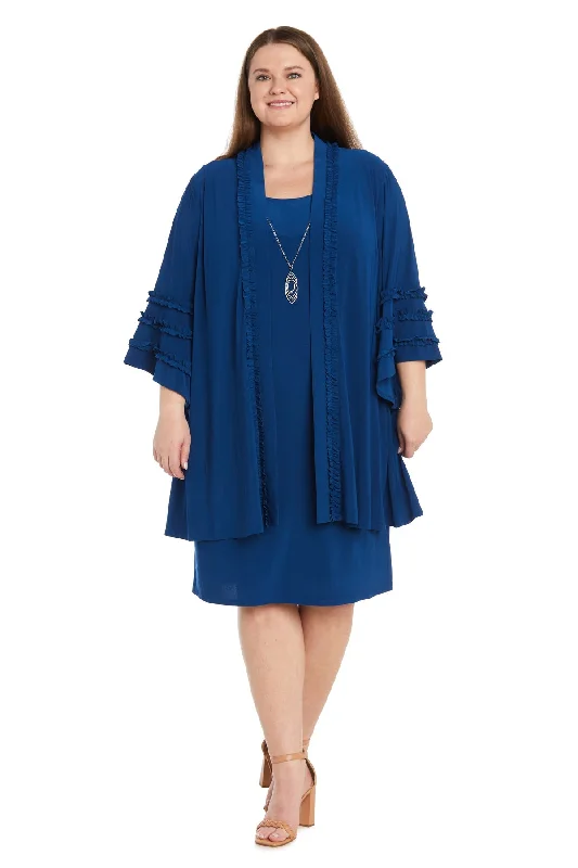 R&M Richards 3066W Short Mother of the Bride Plus Size Jacket Dress Chenille Fabric Brocade Fabric Lace Fabric