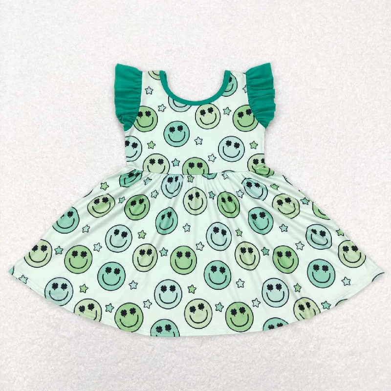 GSD0643 Smiley green flying sleeve dress