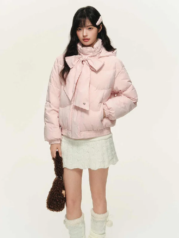 Ribbon Tie Design Hooded Girly Down Jacket NTO0155 Cardigan Sweater Pullover