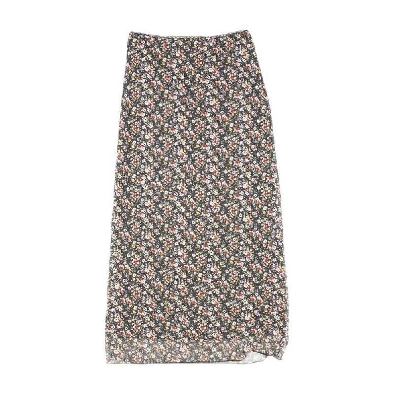 Black Floral Midi Skirt silk skirt sleek