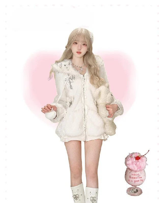 Snow Cat Ear Jacket SER0113 Faux Fur Fabric Real Fur Fabric Shearling Fabric