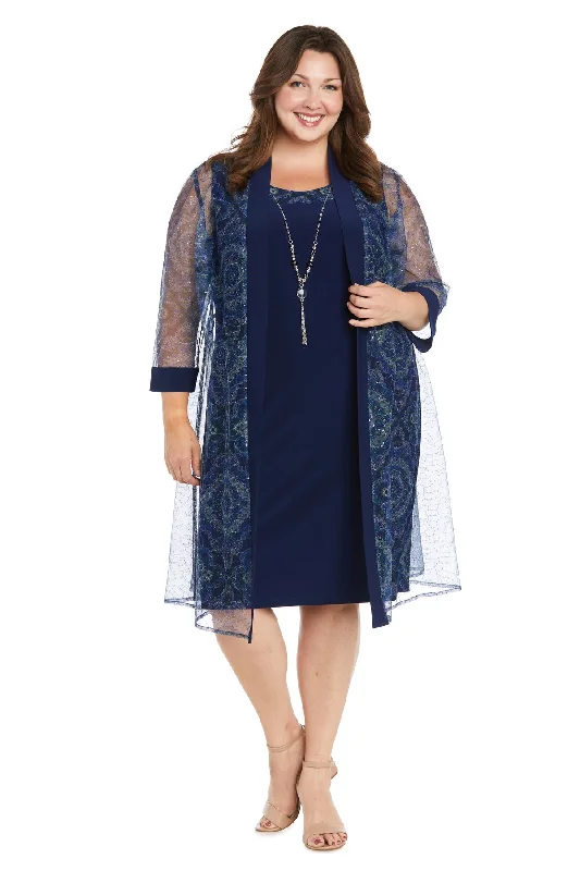 R&M Richards 3151W Short Sequin Jacket Mother of the Bride Plus Size Dress Notch Collar Peter Pan Collar Cowl Neck