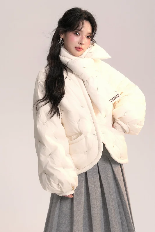 Floral Straight White Down Jacket AOO0042 Embroidered Jacket Appliqued Jacket Beaded Jacket