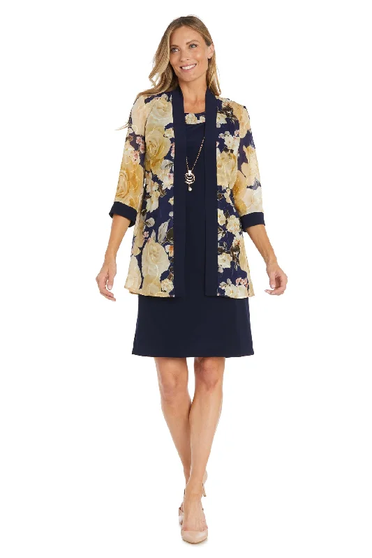 R&M Richards 1409P Short Mother of the Bride Petite Jacket Dress Denim Fabric Leather Fabric Suede Fabric