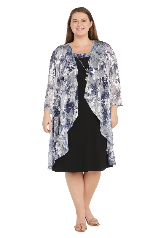 R&M Richards 1707W Short Mother of the Bride Dress Metallic Jacket Dress One-Shoulder Jacket Off-the-Shoulder Jacket Asymmetrical Jacket