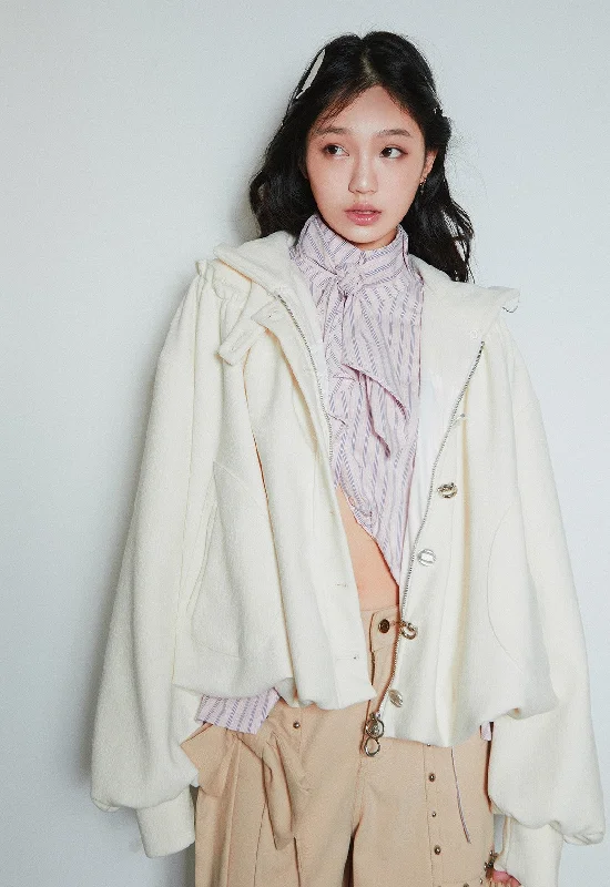 Fur Collar Detachable Pleated Cloud Jacket SEL0002 Tailored Jacket Straight Jacket A-Line Jacket