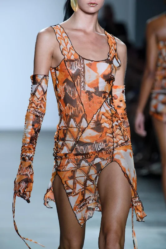Mesh Print Dress with Gloves- Last two