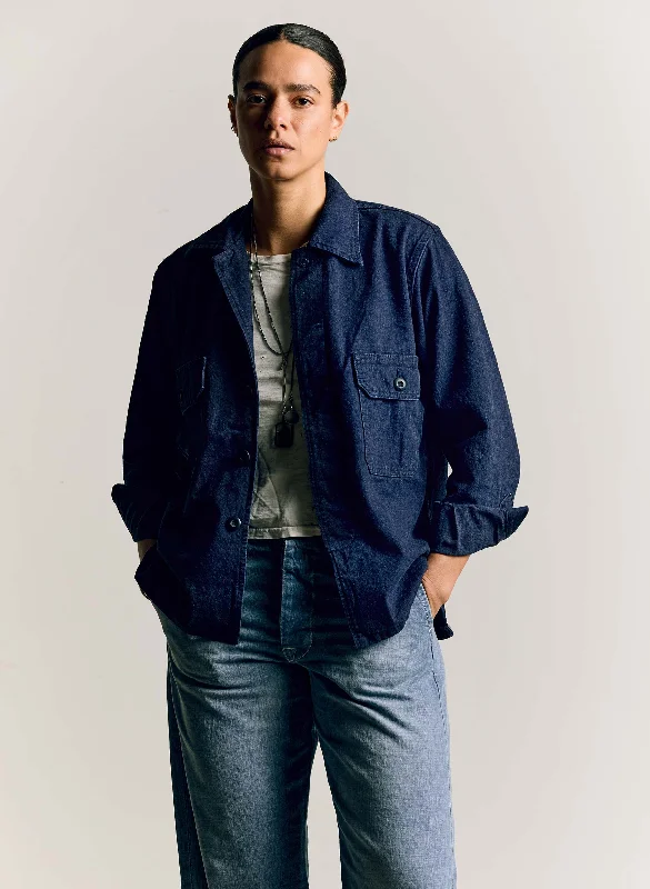 military shirt jacket in indigo Satin Fabric Silk Fabric Chiffon Fabric