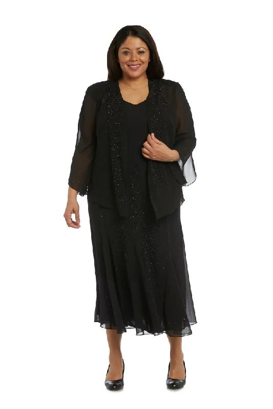 R&M Richards 858260 Plus Size Beaded Jacket Midi Dresses Zip Front Button Front Snap Front R&M Richards 858260 Plus Size Beaded Jacket Midi Dresses Zip Front Button Front Snap Front