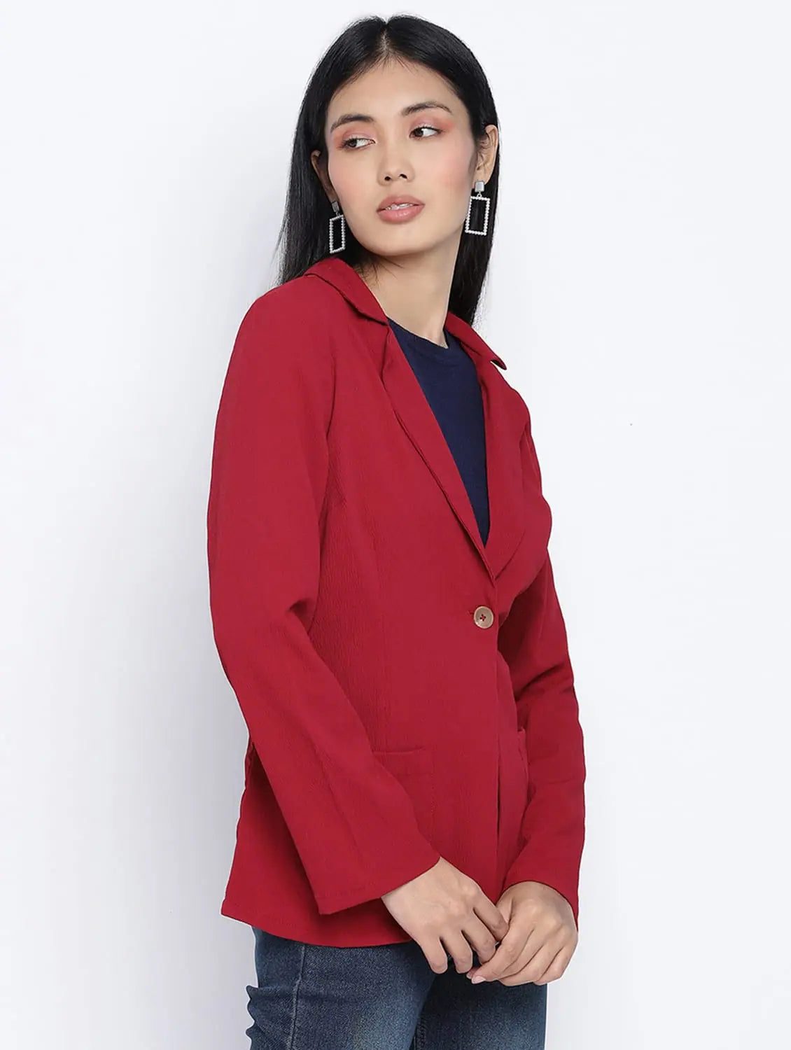 Frump Classy Maroon Women Blazer Jacket Cardigan Sweater Pullover