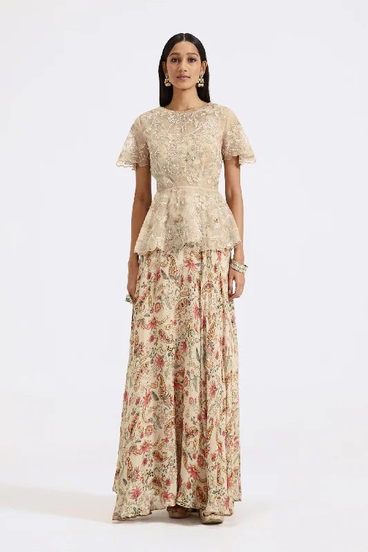 51Z011-RO Cream Printed and Embroidered Chinon Organza Skirt Set lace skirt feminine 51Z011-RO Cream Printed and Embroidered Chinon Organza Skirt Set lace skirt feminine