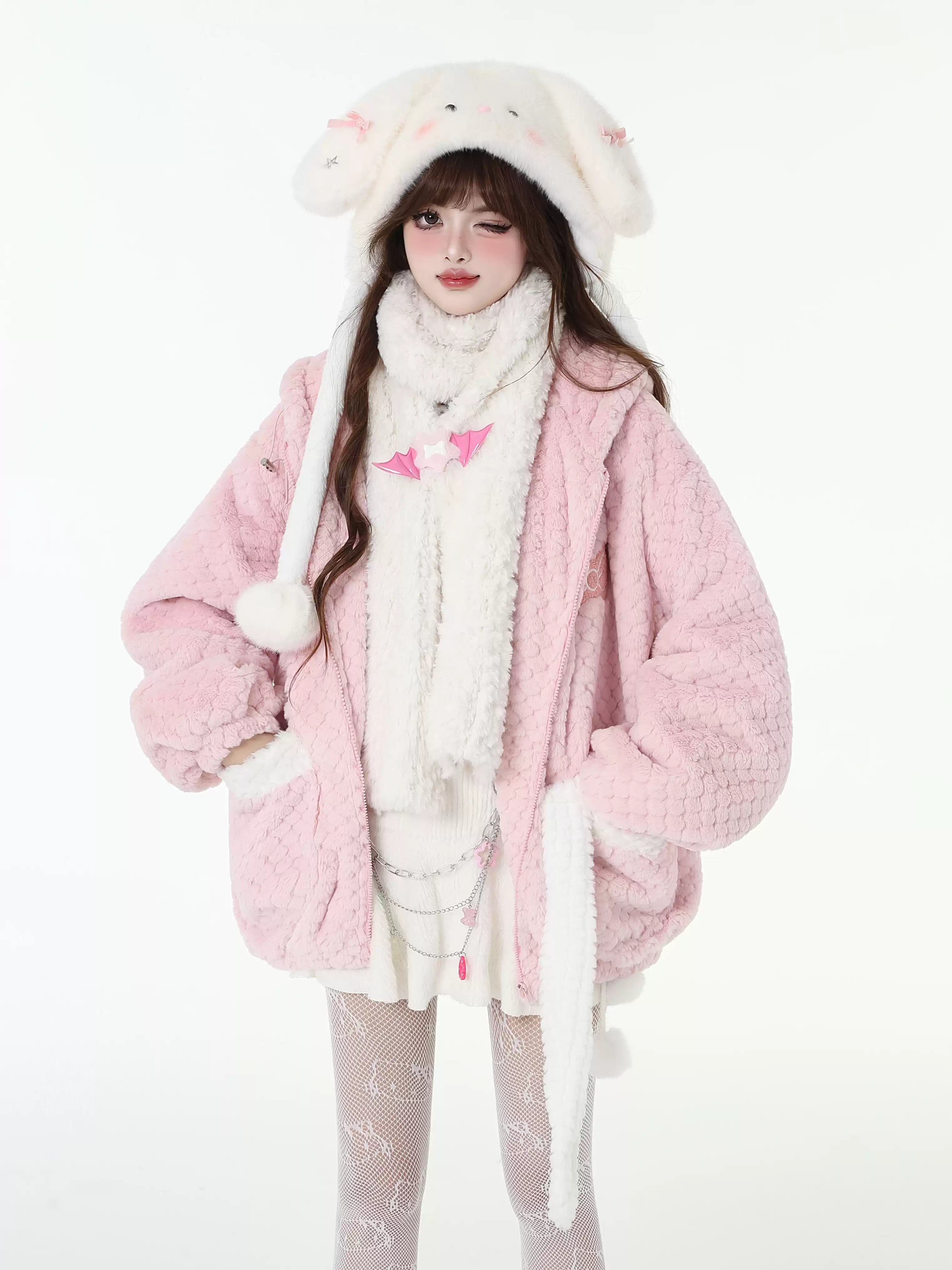 Poko Poko Fabric Pocket Loose Jacket with Rabbit Ears Hood CRA0098 Knit Jacket Woven Jacket Fleece Jacket Poko Poko Fabric Pocket Loose Jacket with Rabbit Ears Hood CRA0098 Knit Jacket Woven Jacket Fleece Jacket