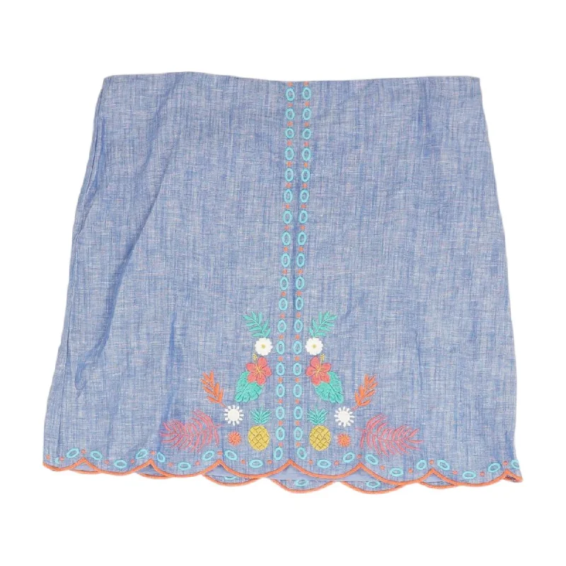 Blue Embroidery Detail Midi Skirt velvet skirt plush