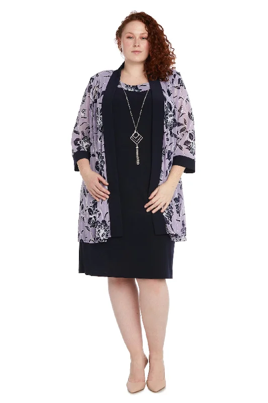 R&M Richards 7843W Plus Size Short Two Piece Printed Jacket Dress Print Jacket Jacquard Jacket Patchwork Jacket