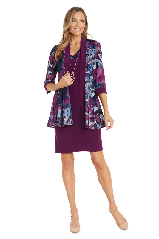 R&M Richards 1518P Short Floral Printed Jacket Petite Dress Faux Fur Fabric Real Fur Fabric Shearling Fabric