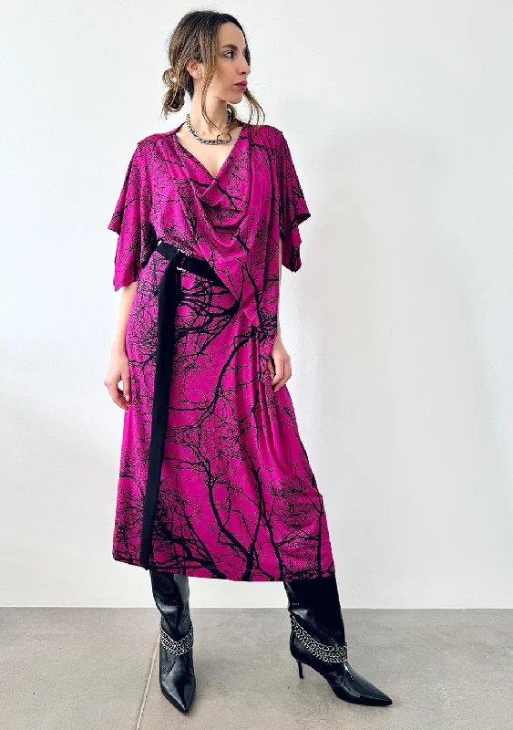 Drape Dress - Fuchsia Forest - Short Sleeves