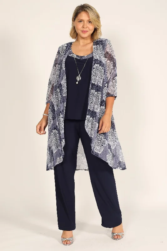 R&M Richards 7258 Formal Sleeveless Jacket Pant Suit Zippered Front Buttoned Front Snap Front