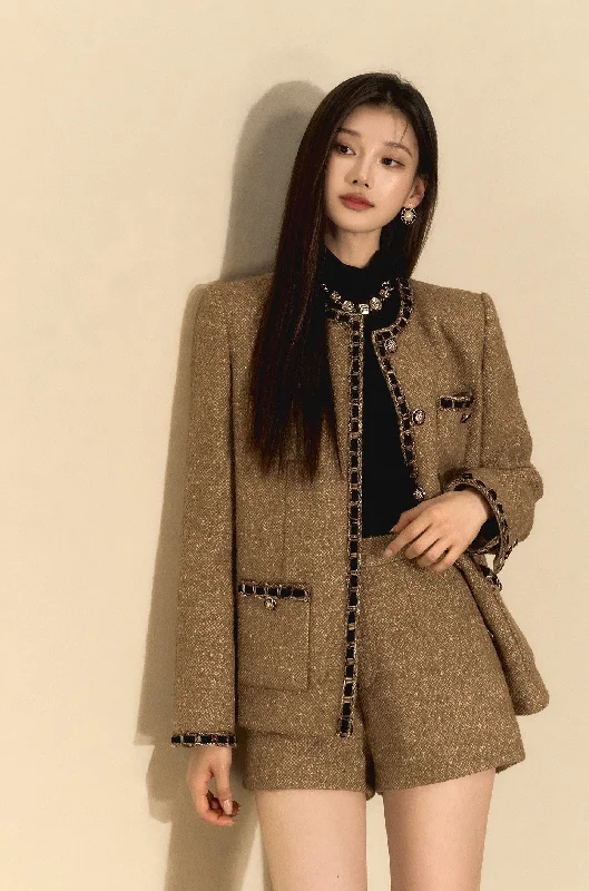 French Retro Luxurious Style Tweed Ribbon Jacket/Shorts OSH0075 Jersey Jacket Tulle Jacket Batik Jacket