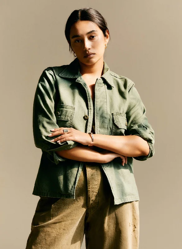 military shirt jacket in fatigue green Denim Fabric Leather Fabric Suede Fabric