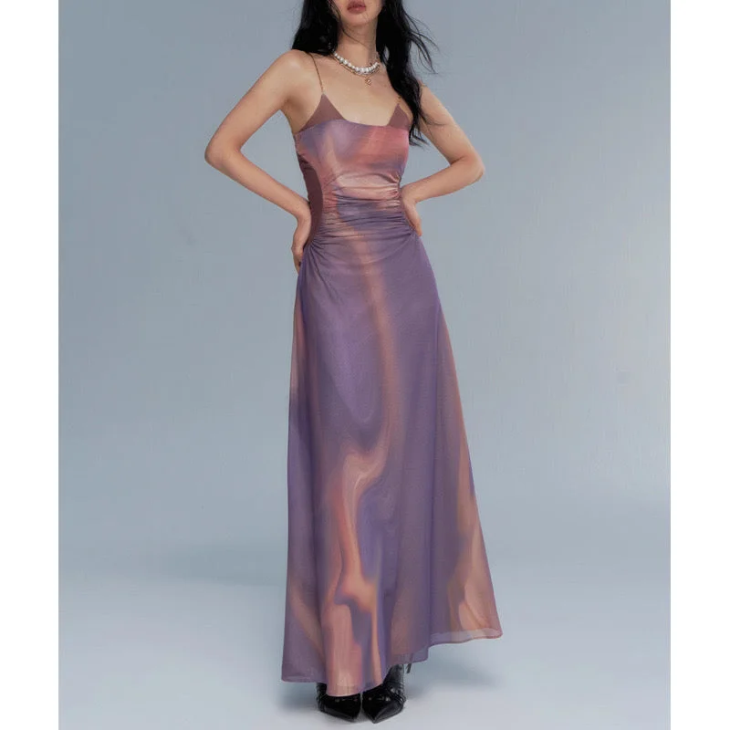 Premium Sleeveless Oil Painting Halter Long Dresses